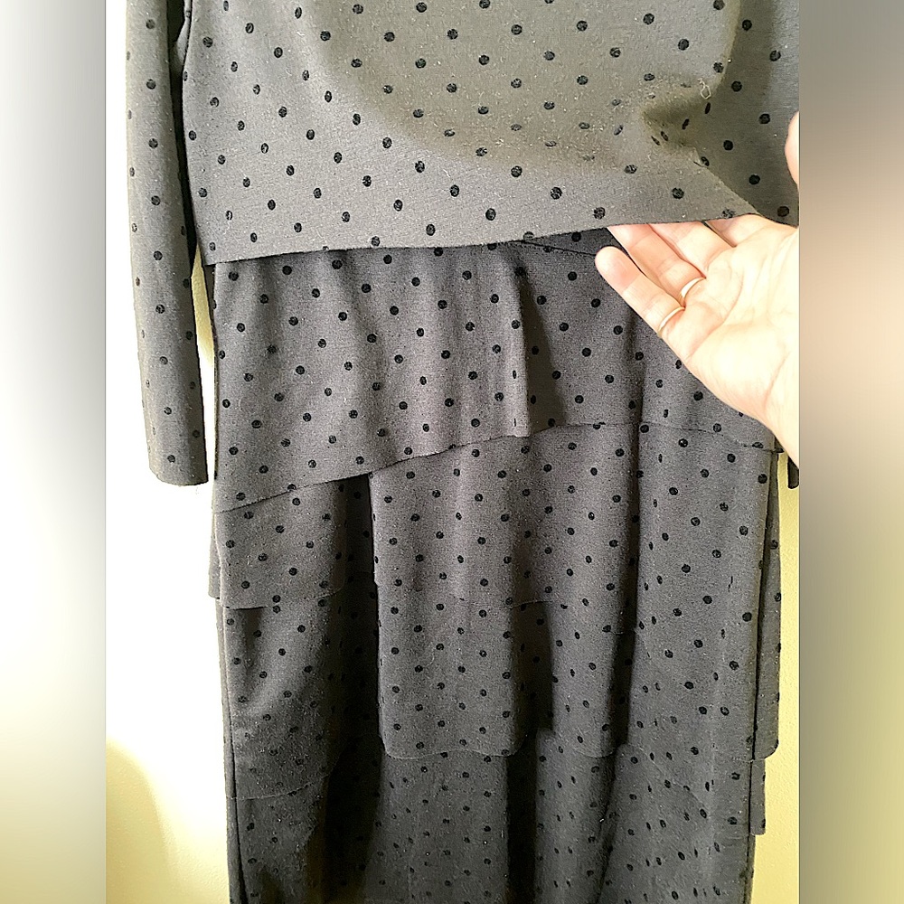 black dress with black velvet polka dots, comfortable, heavy, for winter season